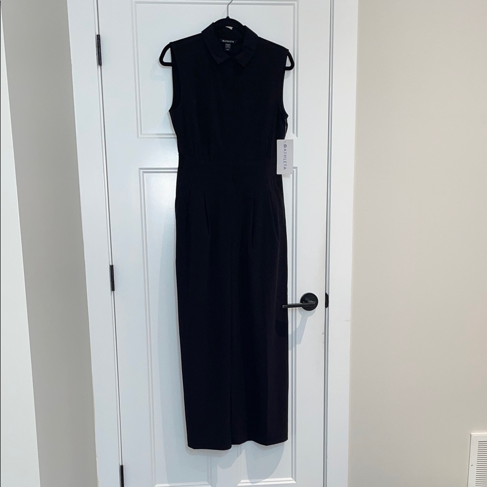 ATHLETA Brooklyn Heights Wide Leg Jumpsuit with collar NWT Size 6P BLACK